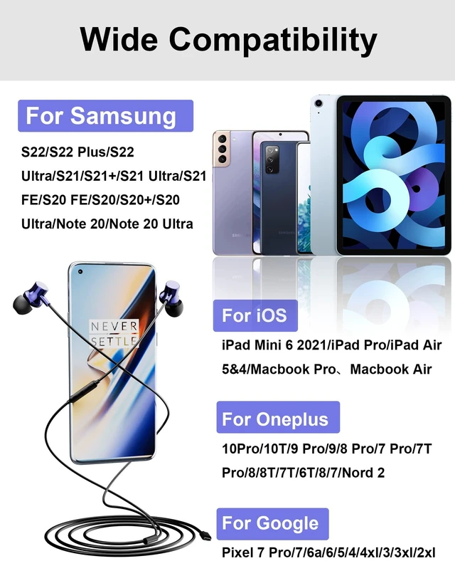Alt view image 7 of 7 - USB C Headphone with Mic Magnetic Wired Earbuds for Samsung/iPhone USB Type C Earphones with Mic Noise Isolation HiFi Stereo Headset for iPhone Duo 17 18 Pro Max/Galaxy S26 S25 Ultra S24 Plus