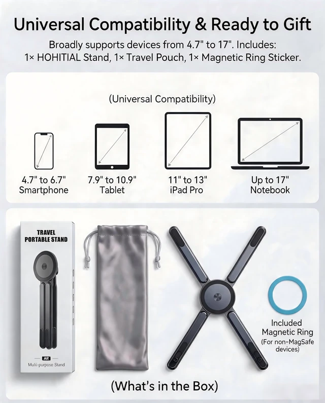 Alt view image 7 of 7 - Foldable Magnetic Laptop Stand, Portable Aluminum Ergonomic Riser Compatible with Pad and laptops up to 16", aerospace aluminum, 8-Level adjustable height, lightweight for office & travel