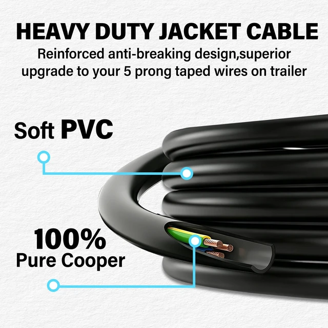 Alt view image 6 of 7 - 7 Way Round to 5 Way Flat Coiled Trailer Adapter 7 Pin to 5 Pin 8Ft Heavy Duty Coiled Trailer Wiring Adapter with Pure Copper Conductors, Weatherproof Design, Plug-and-Play Installation