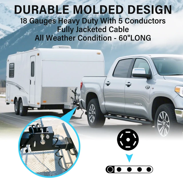 Alt view image 7 of 7 - 7 Way Round to 5 Way Flat Coiled Trailer Adapter 7 Pin to 5 Pin 8Ft Heavy Duty Coiled Trailer Wiring Adapter with Pure Copper Conductors, Weatherproof Design, Plug-and-Play Installation