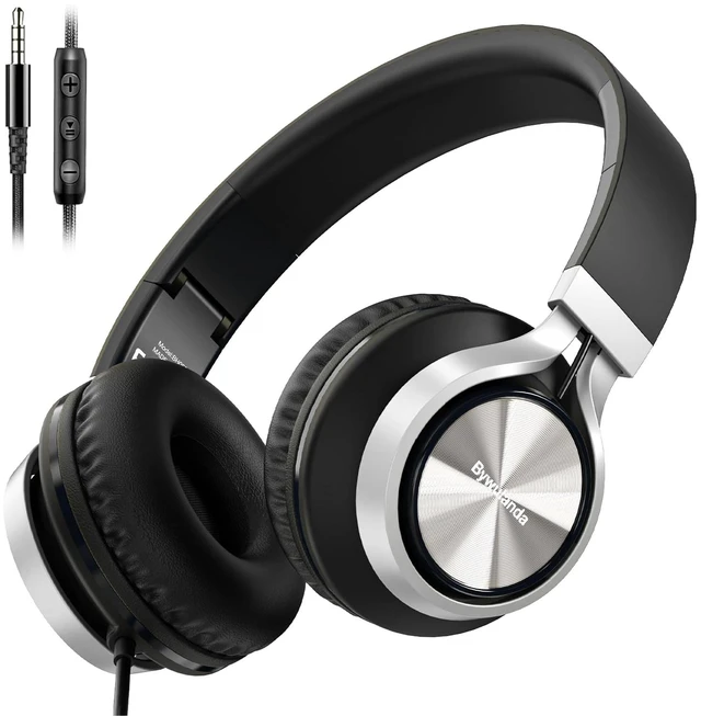 Main image of Headphones Wired with Mic, 3.5mm Headset for Adult/Teens Volume Control, Stereo Sound, Adjustable headband, Comfortable Fit, Foldable Headphones for Laptop/Tablets/Travel, Black