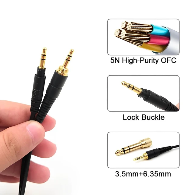 Alt view image 4 of 7 - 5N High-Purity OFC Cable Compatible with Technics EAH-DJ1200 Headphone & 6.35mm Gold-Plated Adapter Plus 3.5mm Plug, HiFi Sound Quality (6.5ft/200cm)