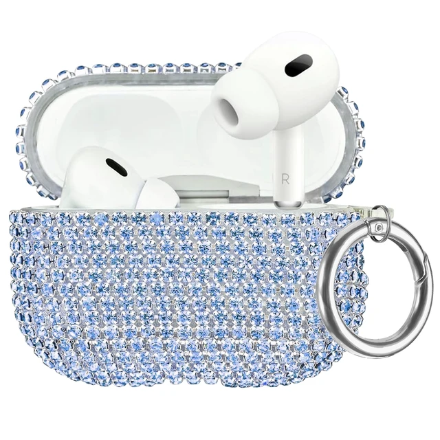 Main image of Bling Case Compatible with AirPods Pro 2nd / 1st Generation, Sparkling Diamond Case for AirPods Pro 2 Case Bling Rhinestones Case for Women, Shockproof Protective Cute Cover with Keychain (Blue)