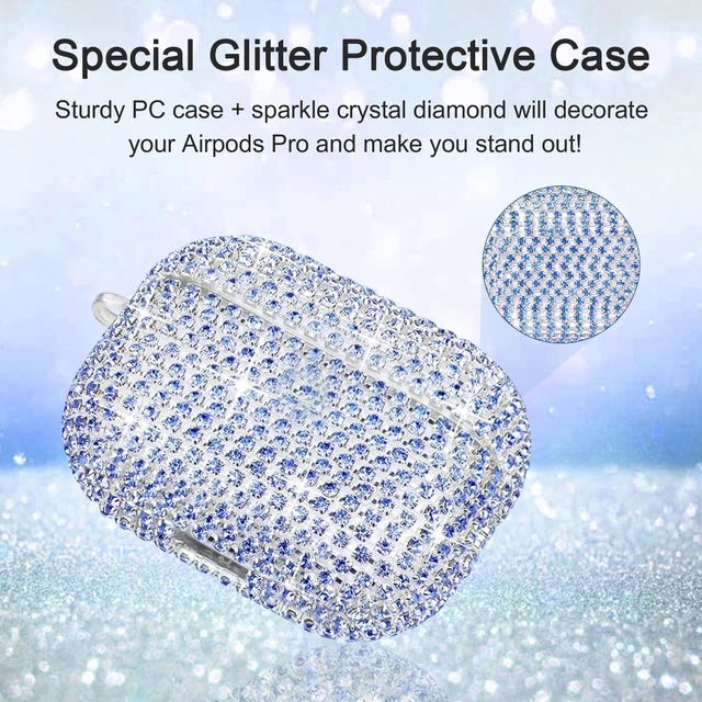 Alt view image 2 of 7 - Bling Case Compatible with AirPods Pro 2nd / 1st Generation, Sparkling Diamond Case for AirPods Pro 2 Case Bling Rhinestones Case for Women, Shockproof Protective Cute Cover with Keychain (Blue)