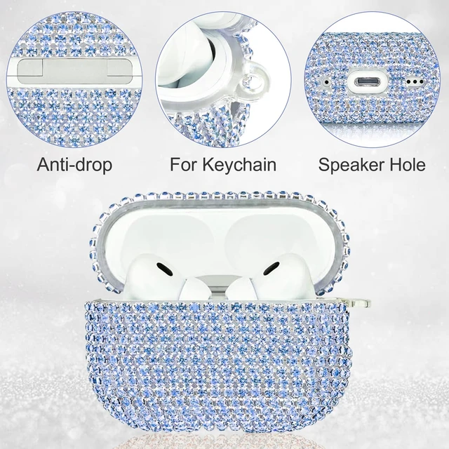 Alt view image 3 of 7 - Bling Case Compatible with AirPods Pro 2nd / 1st Generation, Sparkling Diamond Case for AirPods Pro 2 Case Bling Rhinestones Case for Women, Shockproof Protective Cute Cover with Keychain (Blue)