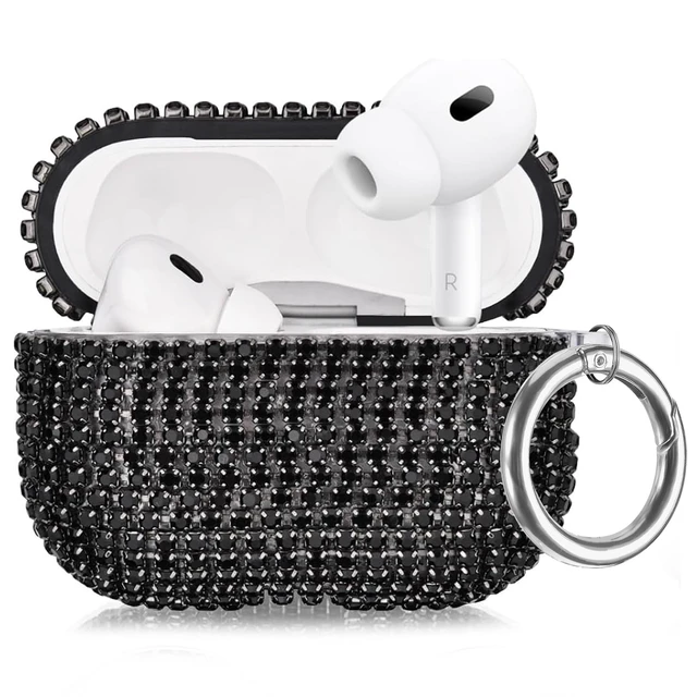 Main image of Bling Case Compatible with AirPods Pro 2nd / 1st Generation, Sparkling Diamond Case for AirPods Pro 2 Case Bling Rhinestones Case for Women, Shockproof Protective Cute Cover with Keychain (Black)