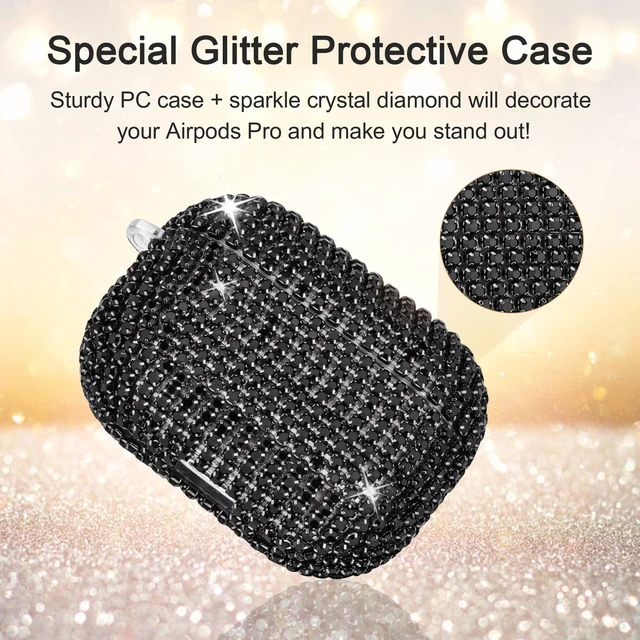Alt view image 2 of 7 - Bling Case Compatible with AirPods Pro 2nd / 1st Generation, Sparkling Diamond Case for AirPods Pro 2 Case Bling Rhinestones Case for Women, Shockproof Protective Cute Cover with Keychain (Black)