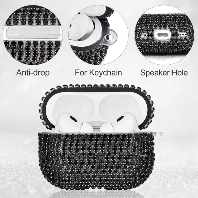 Alt view image 3 of 7 - Bling Case Compatible with AirPods Pro 2nd / 1st Generation, Sparkling Diamond Case for AirPods Pro 2 Case Bling Rhinestones Case for Women, Shockproof Protective Cute Cover with Keychain (Black)