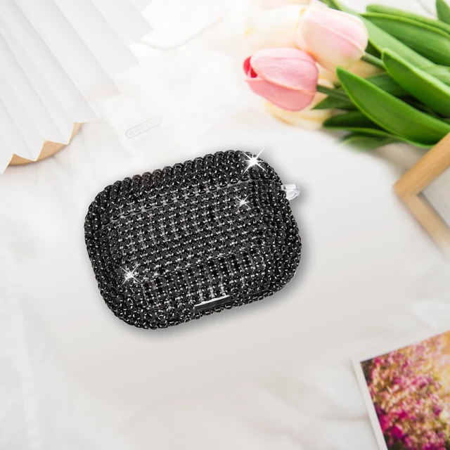 Alt view image 5 of 7 - Bling Case Compatible with AirPods Pro 2nd / 1st Generation, Sparkling Diamond Case for AirPods Pro 2 Case Bling Rhinestones Case for Women, Shockproof Protective Cute Cover with Keychain (Black)