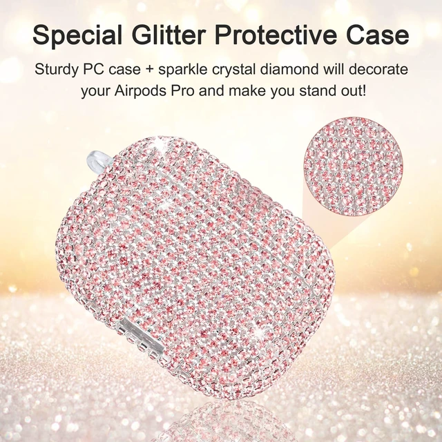Alt view image 2 of 7 - Bling Case Compatible with AirPods Pro 2nd / 1st Generation, Sparkling Diamond Case for AirPods Pro 2 Case Bling Rhinestones Case for Women, Shockproof Protective Cute Cover with Keychain (Pink)