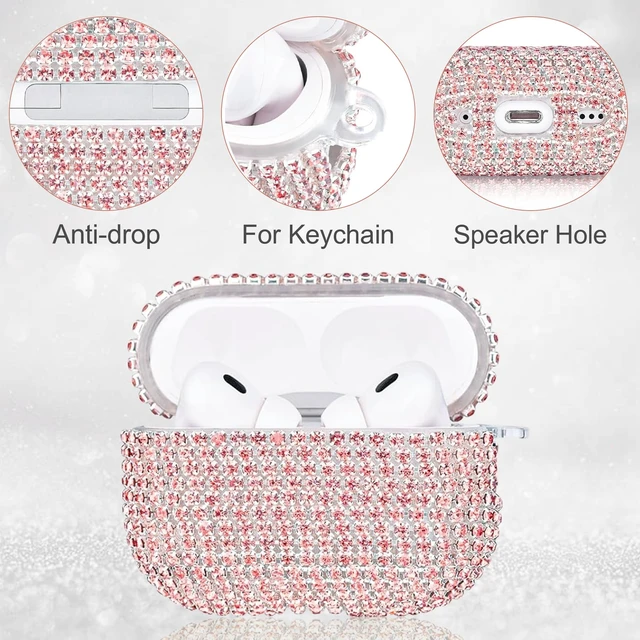 Alt view image 3 of 7 - Bling Case Compatible with AirPods Pro 2nd / 1st Generation, Sparkling Diamond Case for AirPods Pro 2 Case Bling Rhinestones Case for Women, Shockproof Protective Cute Cover with Keychain (Pink)