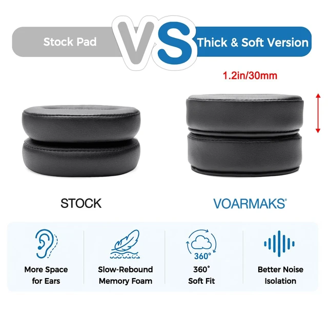 Alt view image 2 of 7 - Earpads for Skullcandy Crusher Evo, Crusher Wireless, Hesh ANC/Evo 1.2in/3cm thick slow-rebound memory foam ear pads ease ear pressure; for Hesh 3, Crusher ANC, Crusher 540 Active & Venue ANC
