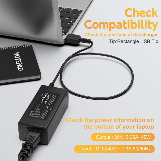 Alt view image 2 of 7 - 45W Laptop Charger Compatible with Lenovo ThinkPad T431S, T440, T450S, T460, T460S, T470S, X240, X250, X260, E431, E440, E450, E540, E550, E560, W540, Z40, Z50 Power Supply Cord