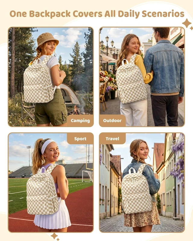 Alt view image 6 of 6 - 20L Laptop Backpack for Women Cute Corduroy Casual Daypack Backpack 17" Large Lightweight Vintage Backpack, Water Resistant Casual Daypack for Adult, Daily Use for Work Travel Hiking
