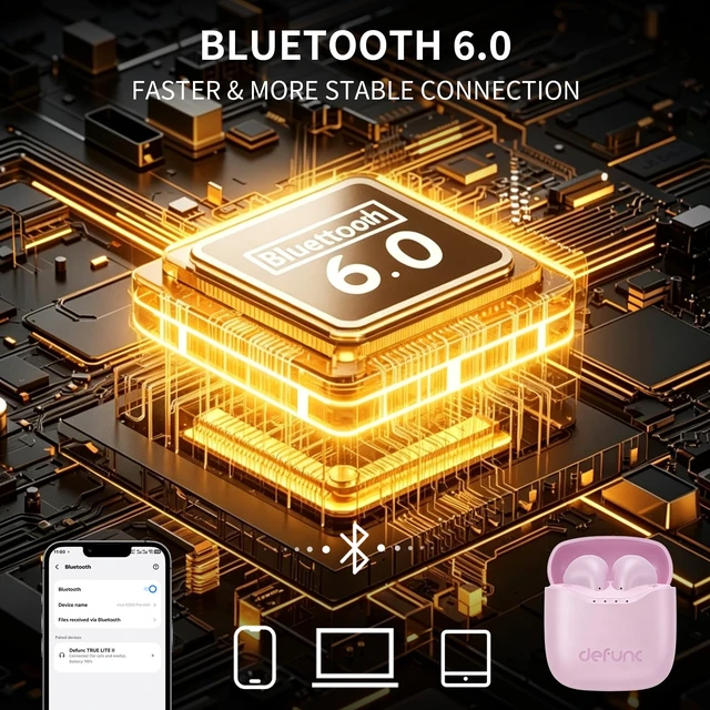Alt view image 6 of 7 - True LITE II Wireless Earbuds Bluetooth 6.0, Semi in-Ear Headphones with ENC Clear Calls, Low Latency, 20H Playtime, IPX4 Waterproof, Comfortable Fit with AI App Support (Pink)