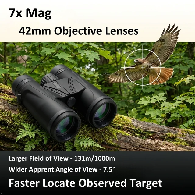 Alt view image 2 of 7 - 7x42 Compact Waterproof Binoculars for Adults Great Low-Light Performance, Stable Image, Less Dizziness Eye Fatigue, Good Close Focus for Nearby Objects, Water Resistance