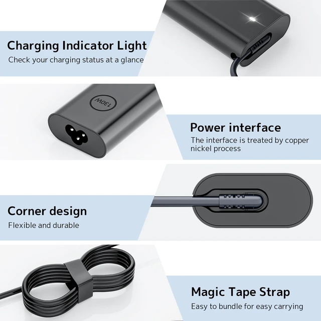 Alt view image 7 of 7 - 130W USB C Charger Fit for DELL XPS Precision Latitude Laptop Power Adapter Portable GaN New Slim, Fast Charging Indicator Light, Stable High-Power Output, Fit for Dell inspiron Plus Pro 100w Type c