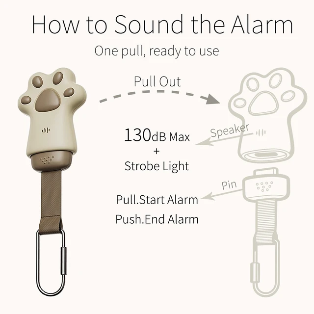 Alt view image 3 of 6 - Apple MFi Certified MeoSafe S5 Personal Safety Alarm & Key Finder Khaki & Brown Dual-Tone,130dB Loud Siren, LED Strobe Light, USB-C Rechargeable, Premium Woven Strap with Copper Buckle
