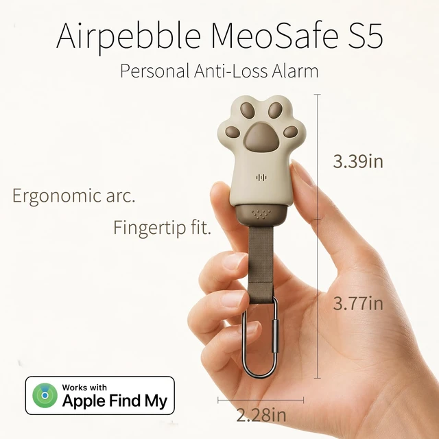 Alt view image 4 of 6 - Apple MFi Certified MeoSafe S5 Personal Safety Alarm & Key Finder Khaki & Brown Dual-Tone,130dB Loud Siren, LED Strobe Light, USB-C Rechargeable, Premium Woven Strap with Copper Buckle