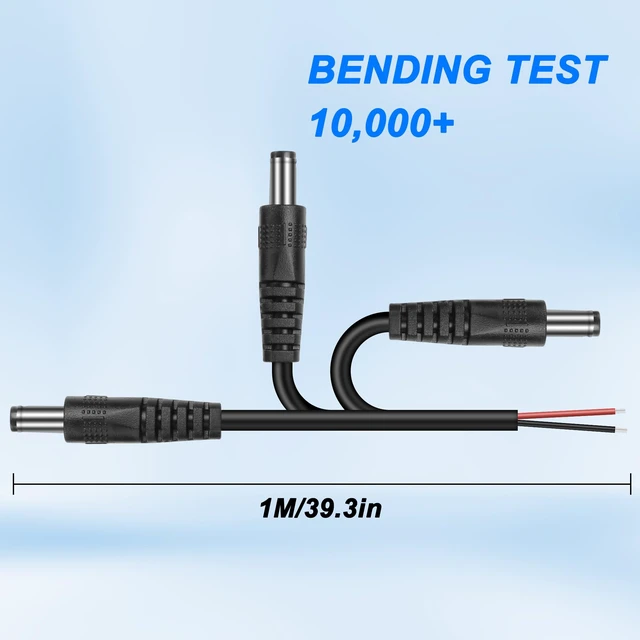 Alt view image 3 of 7 - 5Pack DC 5.5mm x 2.5mm Male Plug to Bare Wire Open End Power Wire Supply 5521 Pigtail Repair Replacement Cable for CCTV Camera, DVR, LED Strip Light - 1M/3.3FT (Male)