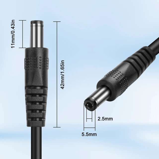 Alt view image 4 of 7 - 5Pack DC 5.5mm x 2.5mm Male Plug to Bare Wire Open End Power Wire Supply 5521 Pigtail Repair Replacement Cable for CCTV Camera, DVR, LED Strip Light - 1M/3.3FT (Male)
