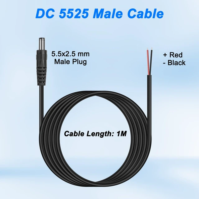 Alt view image 5 of 7 - 5Pack DC 5.5mm x 2.5mm Male Plug to Bare Wire Open End Power Wire Supply 5521 Pigtail Repair Replacement Cable for CCTV Camera, DVR, LED Strip Light - 1M/3.3FT (Male)