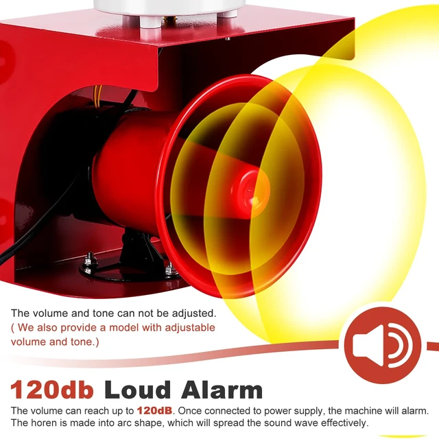 Alt view image 2 of 6 - Industrial Siren Alarm 120dB, Waterproof Outdoor Strobe Warning Light, Siren with Light for Office, Home, Factory, Warehouse, Intruders, Emergency, Tornado, Animal Deterrent 110V