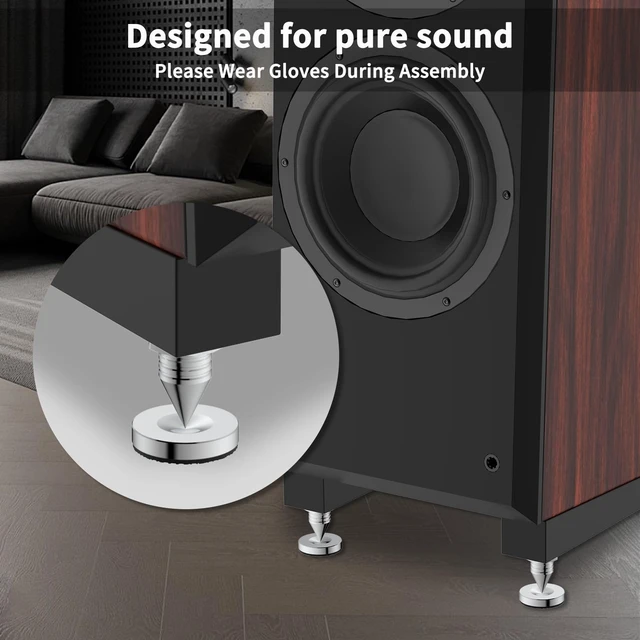 Alt view image 6 of 7 - Stainless Steel Speaker Spike Pads 4Pcs Cone Shock Floor Protector Base Speaker Isolation Stand Feet 25x5mm
