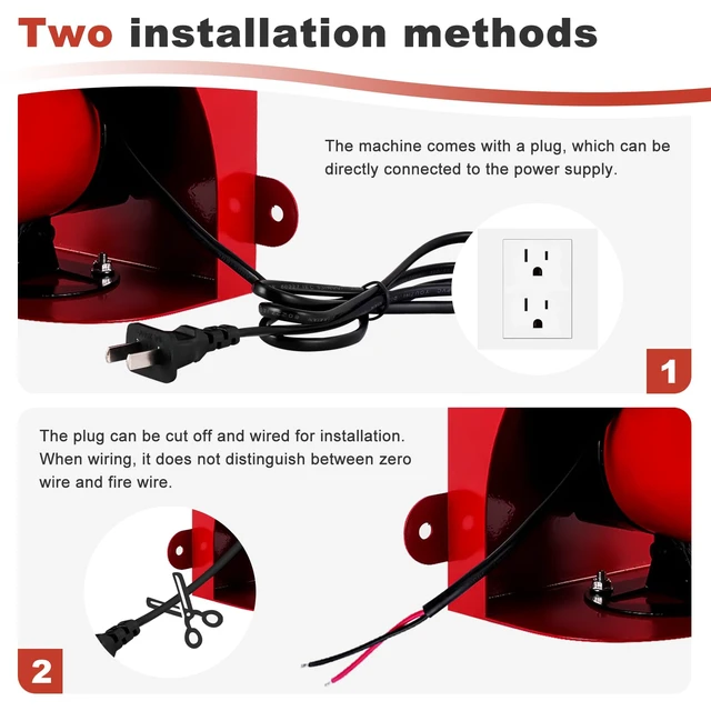 Alt view image 5 of 6 - Industrial Siren Alarm 120dB, Waterproof Outdoor Strobe Warning Light, Siren with Light for Office, Home, Factory, Warehouse, Intruders, Emergency, Tornado, Animal Deterrent 110V