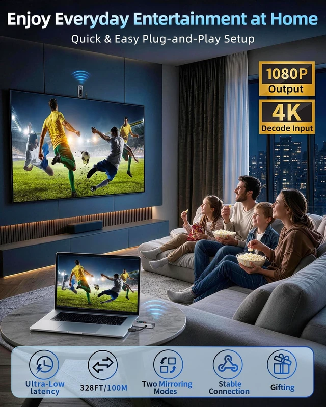 Alt view image 3 of 7 - Wireless HDMI Transmitter and Receiver 4K Decode Input 328FT/100M Extender 1080P@60Hz Ultra HD Output 2.4G/5.8G for Audio and Video to Monitor from Computer/Projector/TV Box (Space Gray)