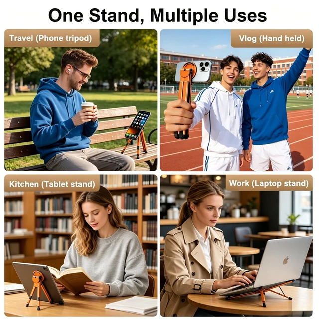 Alt view image 3 of 7 - Magnetic Phone Holder & Foldable Laptop Riser, Matte Black Aluminum MultiDevice Desk Mount, N52 MagSafe Stand, Ergonomic Laptop Elevator for MacBook iPad iPhone Travel Office