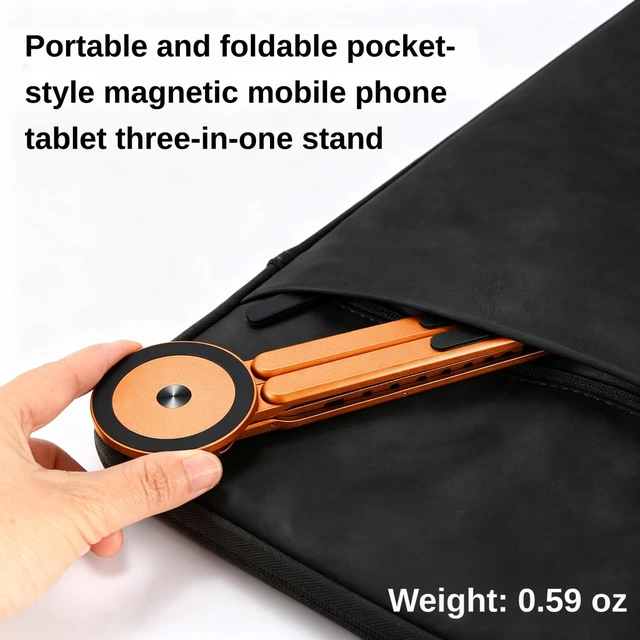 Alt view image 6 of 7 - Magnetic Phone Holder & Foldable Laptop Riser, Matte Black Aluminum MultiDevice Desk Mount, N52 MagSafe Stand, Ergonomic Laptop Elevator for MacBook iPad iPhone Travel Office