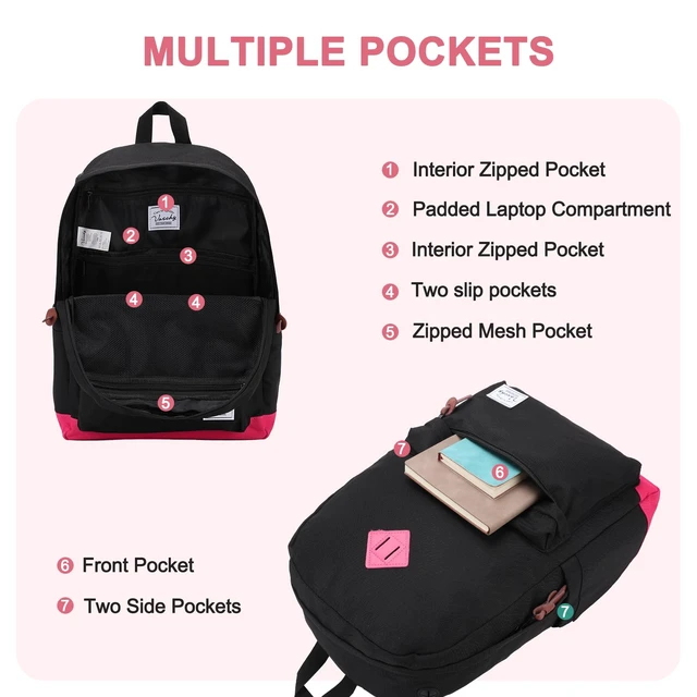 Alt view image 3 of 7 - Backpack for Men Women, Classic Water-resistant Lightweight Travel School Backpack Casual Daypack