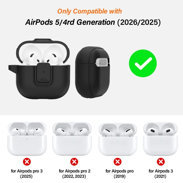 Alt view image 2 of 7 - Case for AirPods 5/4 (2026/2024) with Security Locking, Black for Apple AirPod 5/AirPod 4 Case with Security Locking, Compatible with MagSafe, Full Rugged Protective Cover
