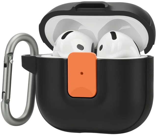 Main image of Case for AirPods 5/4 (2026/2024) with Security Locking, Black Orange for Apple AirPod 5/AirPod 4 Case with Security Locking, Compatible with MagSafe, Full Rugged Protective Cover