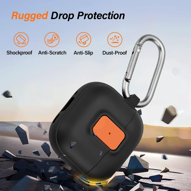Alt view image 3 of 7 - Case for AirPods 5/4 (2026/2024) with Security Locking, Black Orange for Apple AirPod 5/AirPod 4 Case with Security Locking, Compatible with MagSafe, Full Rugged Protective Cover