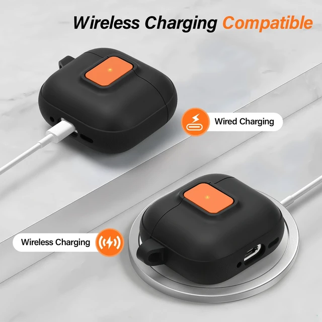 Alt view image 5 of 7 - Case for AirPods 5/4 (2026/2024) with Security Locking, Black Orange for Apple AirPod 5/AirPod 4 Case with Security Locking, Compatible with MagSafe, Full Rugged Protective Cover