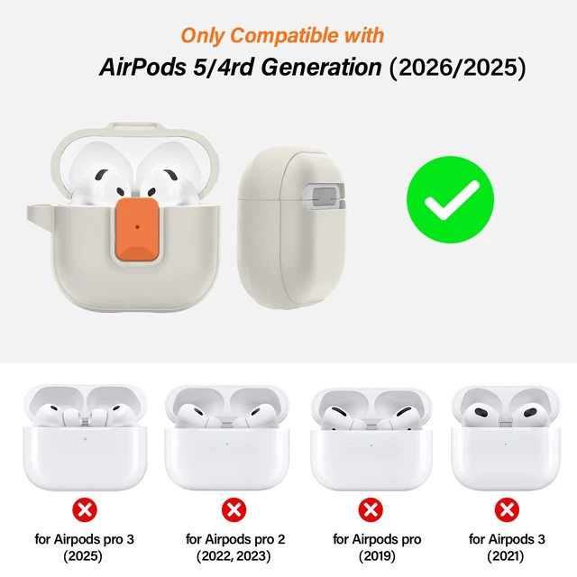Alt view image 2 of 7 - Case for AirPods 5/4 (2026/2024) with Security Locking, Starlight OR for Apple AirPod 5/AirPod 4 Case with Security Locking, Compatible with MagSafe, Full Rugged Protective Cover