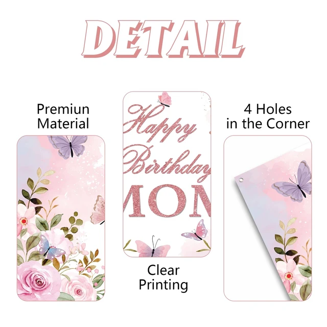 Alt view image 3 of 7 - Happy Birthday Mom Backdrop Mother's Day Birthday Party Decorations Banner for Mom Floral Theme Mom's Birthday Party Sign Photography Background