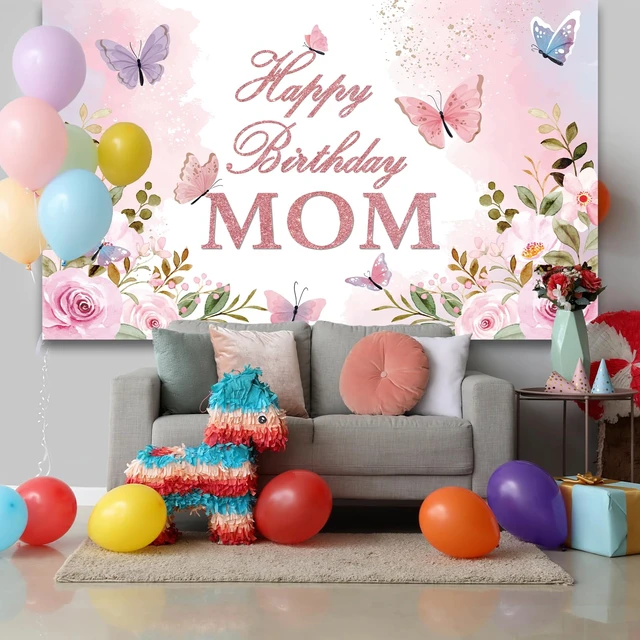 Alt view image 4 of 7 - Happy Birthday Mom Backdrop Mother's Day Birthday Party Decorations Banner for Mom Floral Theme Mom's Birthday Party Sign Photography Background