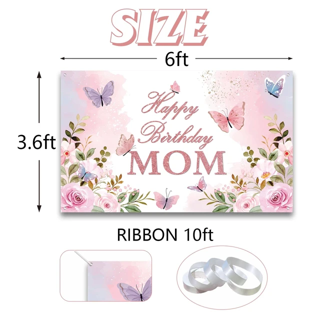 Alt view image 2 of 7 - Happy Birthday Mom Backdrop Mother's Day Birthday Party Decorations Banner for Mom Floral Theme Mom's Birthday Party Sign Photography Background