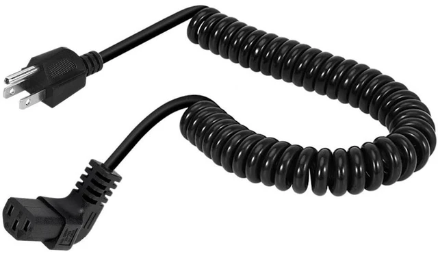Main image of 3 Prong Female Coiled Spiral Power Cable,3 Prong AC Power Cord Cable 2.5m/8FT 18AWG Connector Plug Wire,Suitable for TV, Computer, Printer, Radio, Monitor Laptop, etc (Black UP Angle)