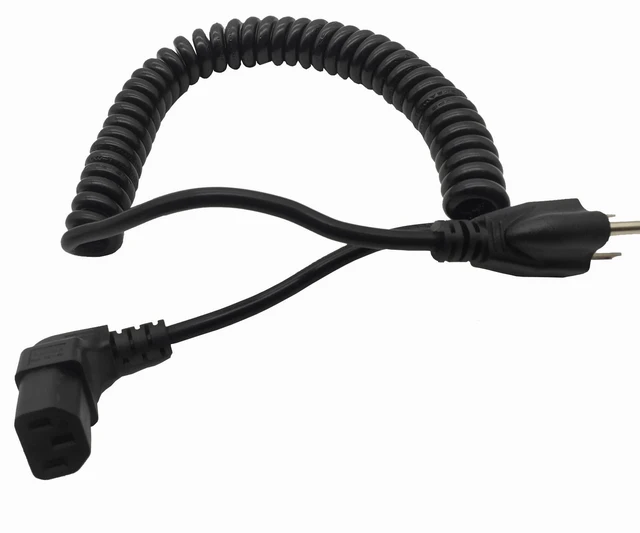 Alt view image 5 of 5 - 3 Prong Female Coiled Spiral Power Cable,3 Prong AC Power Cord Cable 2.5m/8FT 18AWG Connector Plug Wire,Suitable for TV, Computer, Printer, Radio, Monitor Laptop, etc (Black UP Angle)