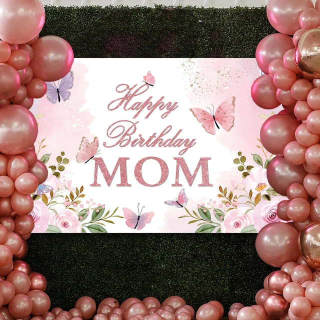 Alt view image 6 of 7 - Happy Birthday Mom Backdrop Mother's Day Birthday Party Decorations Banner for Mom Floral Theme Mom's Birthday Party Sign Photography Background