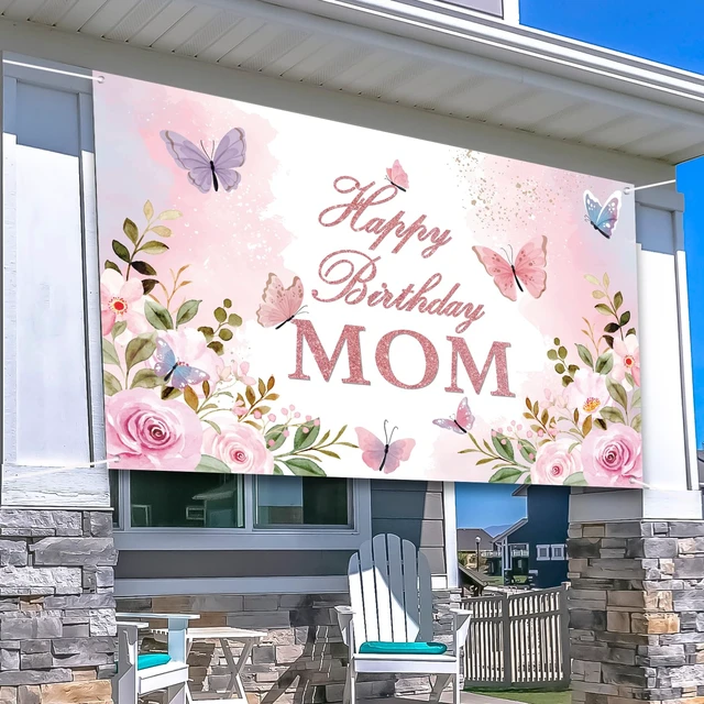 Alt view image 5 of 7 - Happy Birthday Mom Backdrop Mother's Day Birthday Party Decorations Banner for Mom Floral Theme Mom's Birthday Party Sign Photography Background