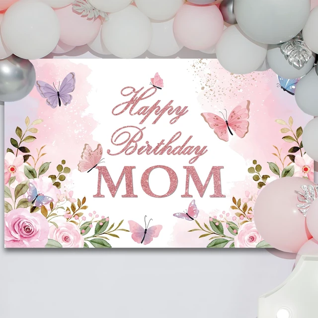 Alt view image 7 of 7 - Happy Birthday Mom Backdrop Mother's Day Birthday Party Decorations Banner for Mom Floral Theme Mom's Birthday Party Sign Photography Background