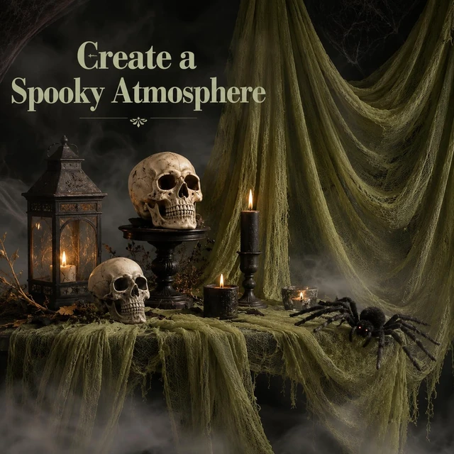 Alt view image 4 of 7 - Halloween Green Creepy Cloth 600x42 Inch Spooky Gauze Decor Spooky Haunted Look, Easy to Drape and Shape, Customizable DIY Decor, Indoor and Outdoor Halloween Use,Spooky Haunted Look