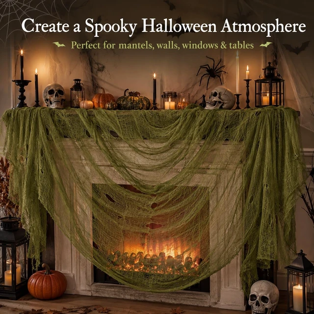 Alt view image 5 of 7 - Halloween Green Creepy Cloth 600x42 Inch Spooky Gauze Decor Spooky Haunted Look, Easy to Drape and Shape, Customizable DIY Decor, Indoor and Outdoor Halloween Use,Spooky Haunted Look
