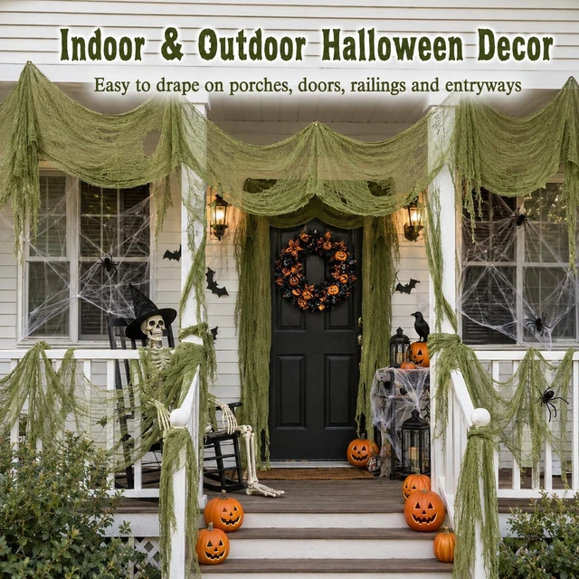 Alt view image 6 of 7 - Halloween Green Creepy Cloth 600x42 Inch Spooky Gauze Decor Spooky Haunted Look, Easy to Drape and Shape, Customizable DIY Decor, Indoor and Outdoor Halloween Use,Spooky Haunted Look