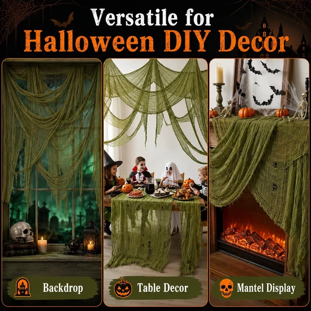Alt view image 7 of 7 - Halloween Green Creepy Cloth 600x42 Inch Spooky Gauze Decor Spooky Haunted Look, Easy to Drape and Shape, Customizable DIY Decor, Indoor and Outdoor Halloween Use,Spooky Haunted Look